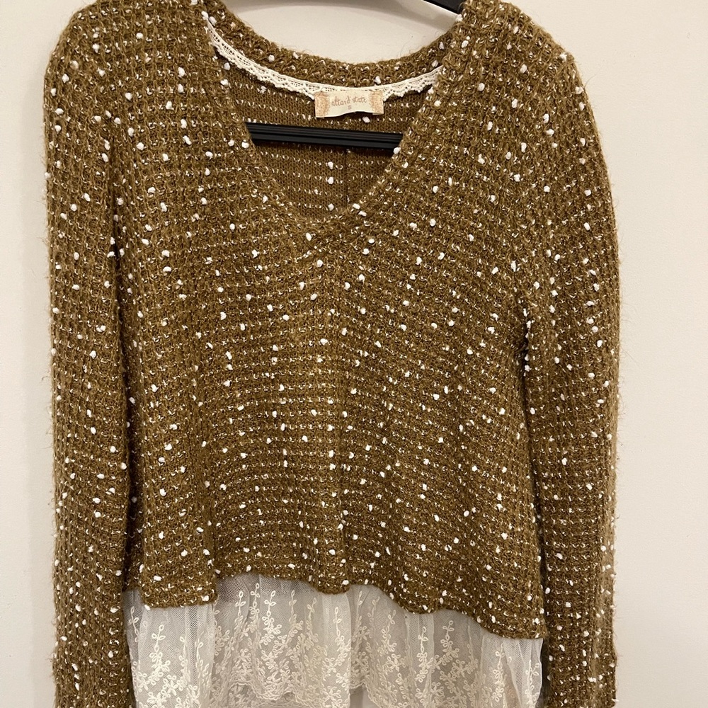 🤎 Altar’d State Sweater with Lace Detail
